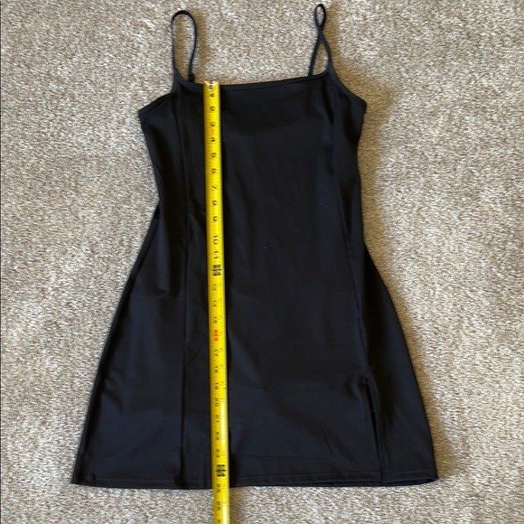 Women's Spaghetti Strap Tennis Dress with Shorts Workout Side Slit Active Black - Picture 14 of 15